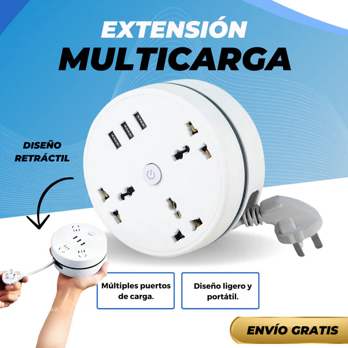 ⚡ PowerFlex™|Extensión Retráctil Multicarga con Puertos USB (180 cm)