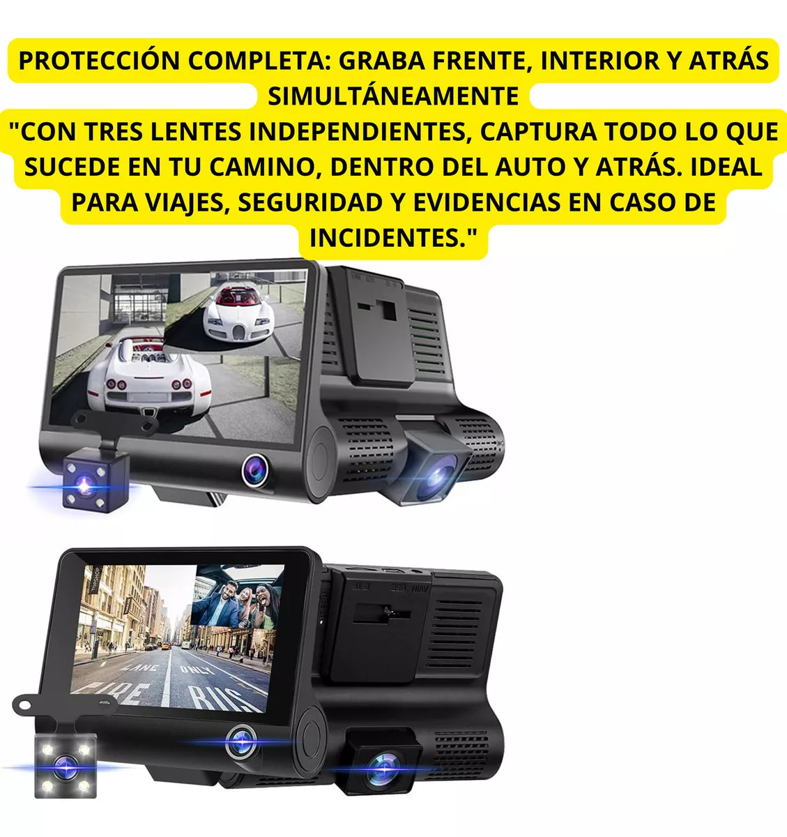 🚘📸 VIDEO CÁMARA DVR PARA CARRO 3 LENTES|FRONTAL – REVERSA – INTERIOR|FULL HD 1080P 🔥🎥