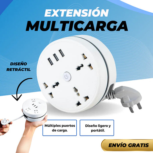 ⚡ PowerFlex™|Extensión Retráctil Multicarga con Puertos USB (180 cm)