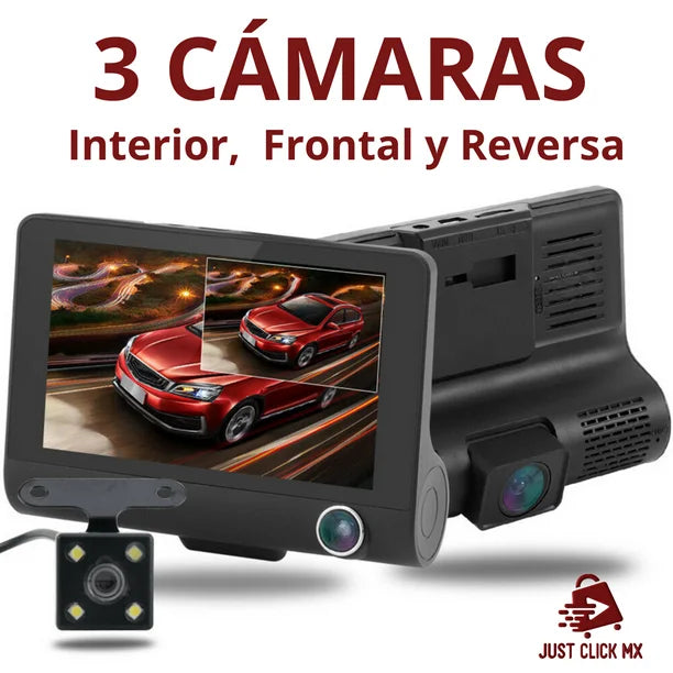 🚘📸 VIDEO CÁMARA DVR PARA CARRO 3 LENTES|FRONTAL – REVERSA – INTERIOR|FULL HD 1080P 🔥🎥