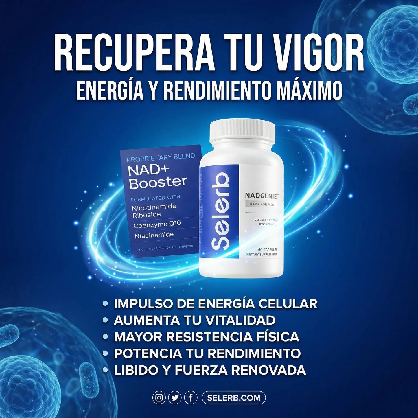 🔥NAD+ SELERB BOOSTER Energía, potencia y vitalidad masculina total💪