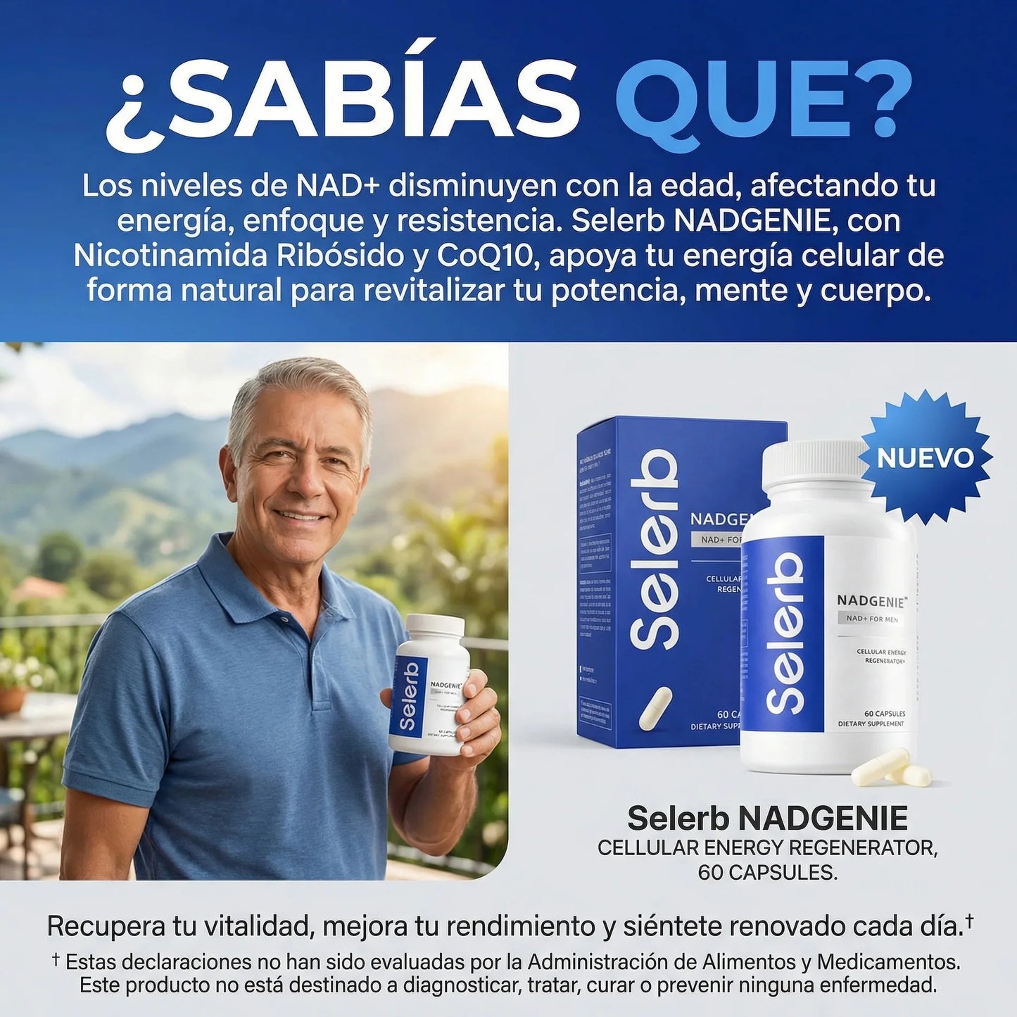 🔥NAD+ SELERB BOOSTER Energía, potencia y vitalidad masculina total💪