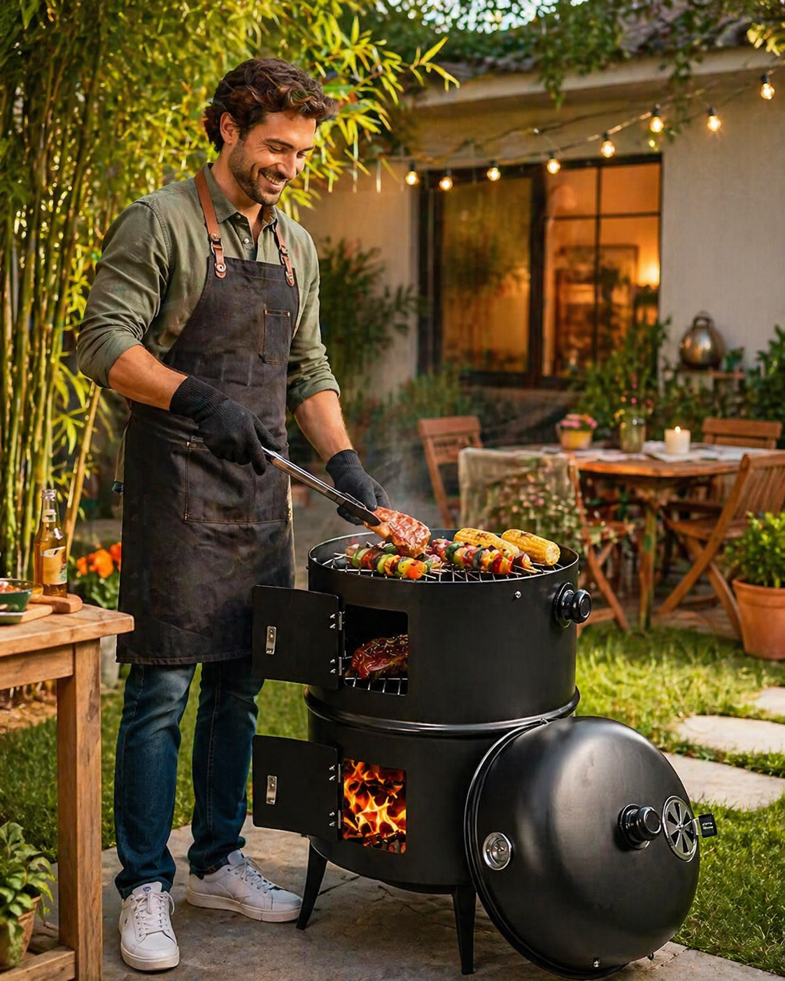 ASADOR BARRIL 3 EN 1 – PARRILLA + AHUMADOR + BRASERO