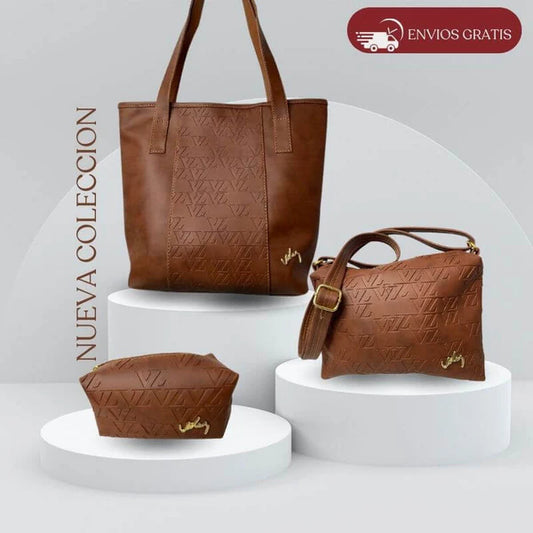 🎒TRÍO EN CUERO DAMA REF. IBIZA VÉLEZ|¡LUJO, ESTILO Y ELEGANCIA QUE TE HARÁN BRILLAR!✨