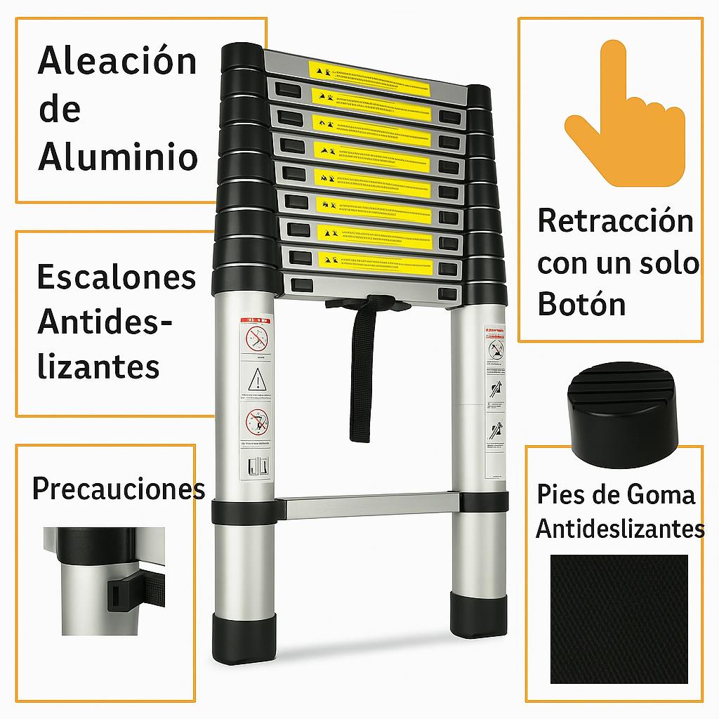 🪜Escalera Telescópica Retráctil PRO de Aluminio|3 Metros de Potencia Compacta🔩