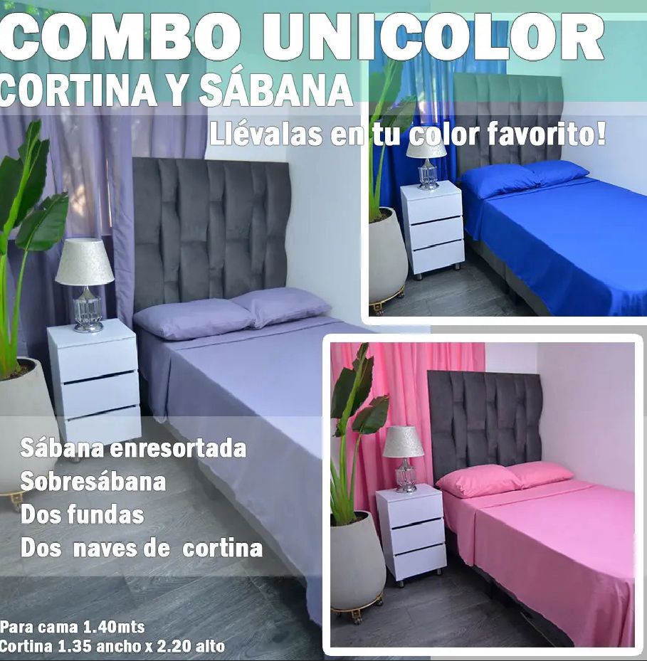 SUPER COMBO DE CORTINA+SABANA UNICOLOR