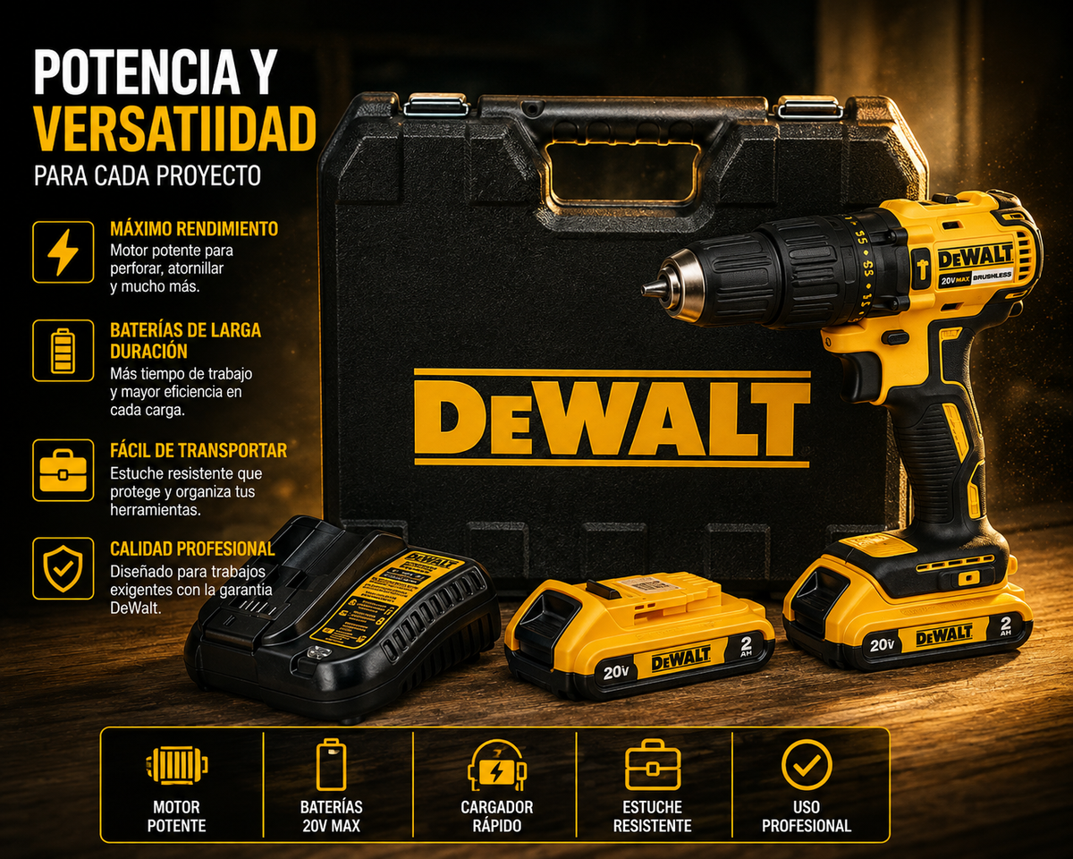 TALADRO DEWALT 68V PRO | Potencia Inalámbrica + Kit de 34 Accesorios⚡